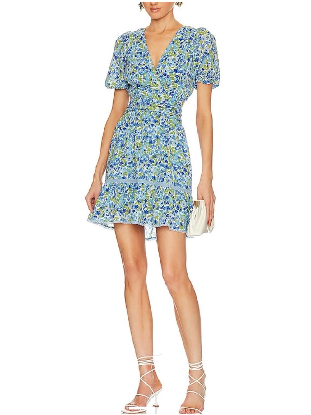 NWT Heartloom Blue Floral Puff Sleeve Cutout Mini Dress